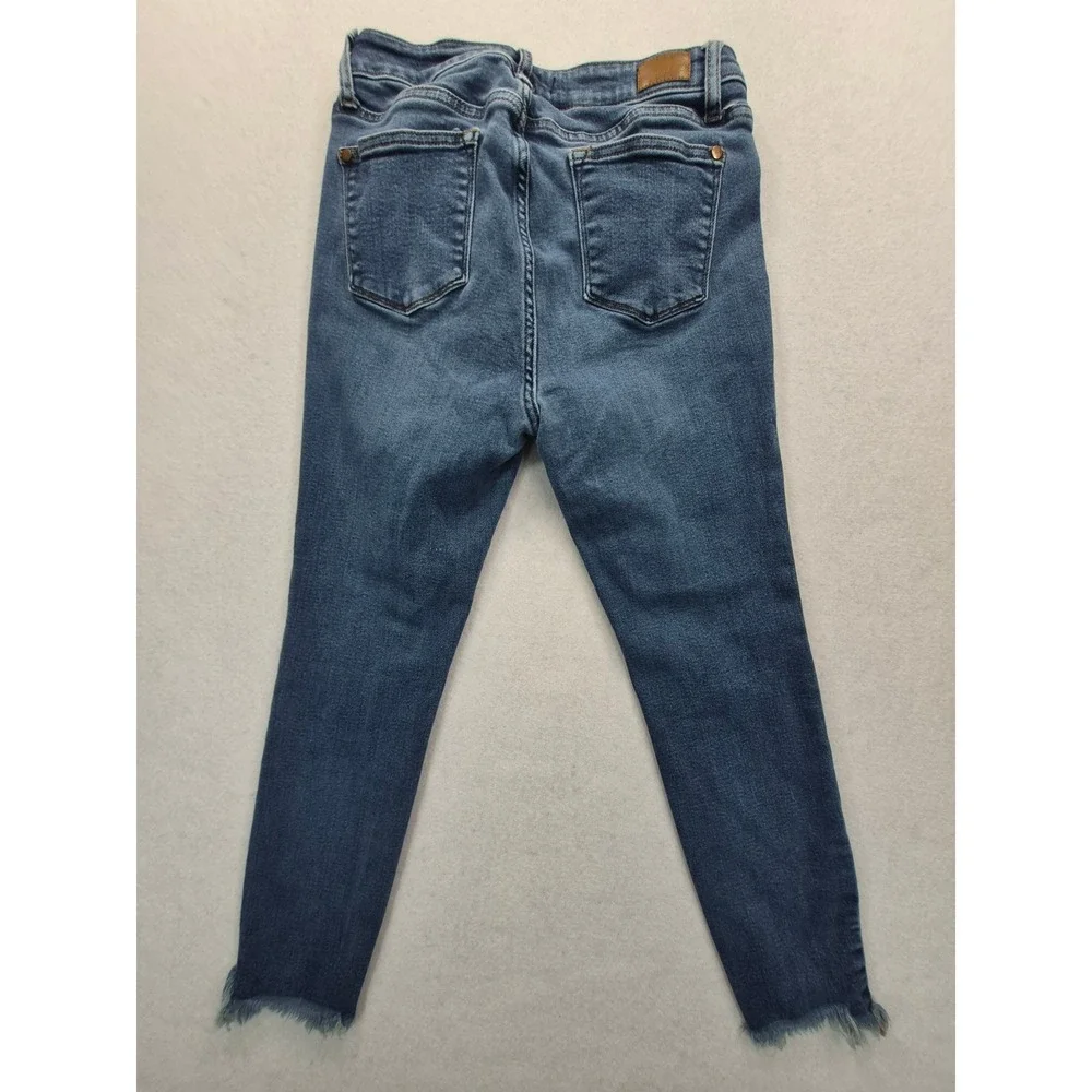 Judy Blue High Rise Skinny Jeans Women's 29 Blue Frayed Shark Bite Hem